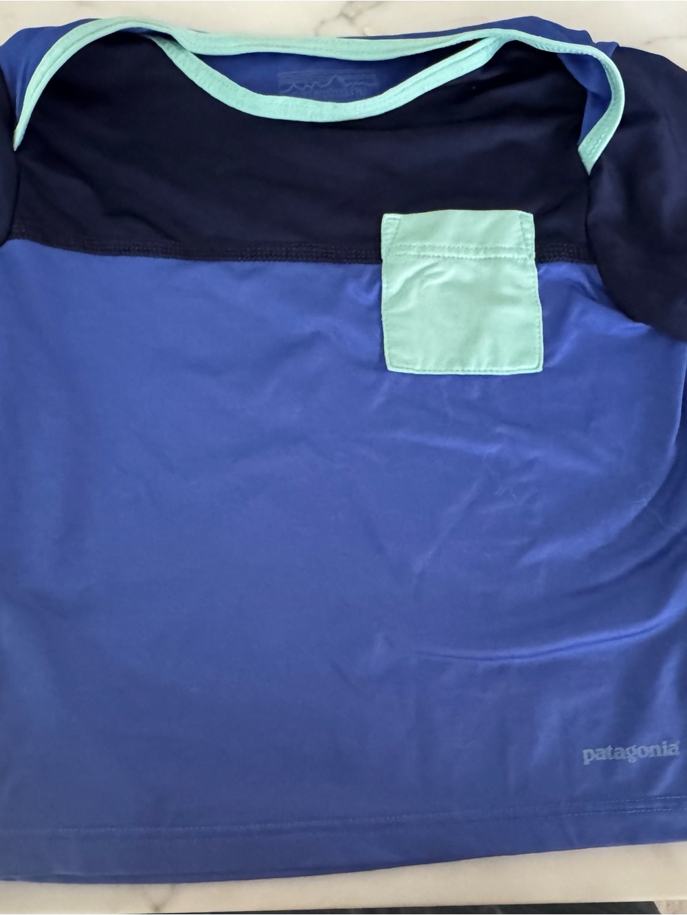 Patagonia Sun Swim Tee: 12-18 month  in Blue and Navy with Mint Pocket